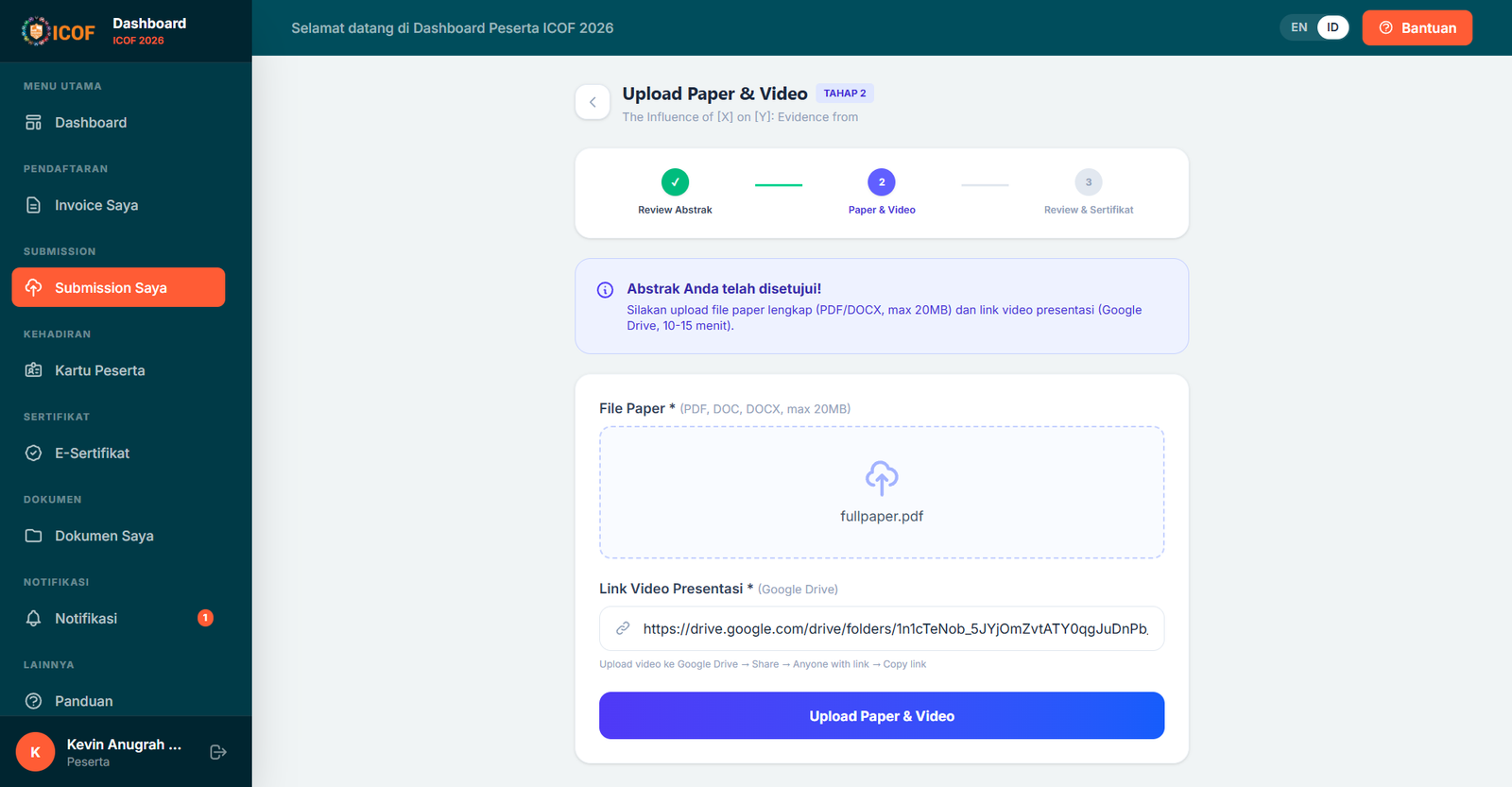 Upload Full Paper dan Video