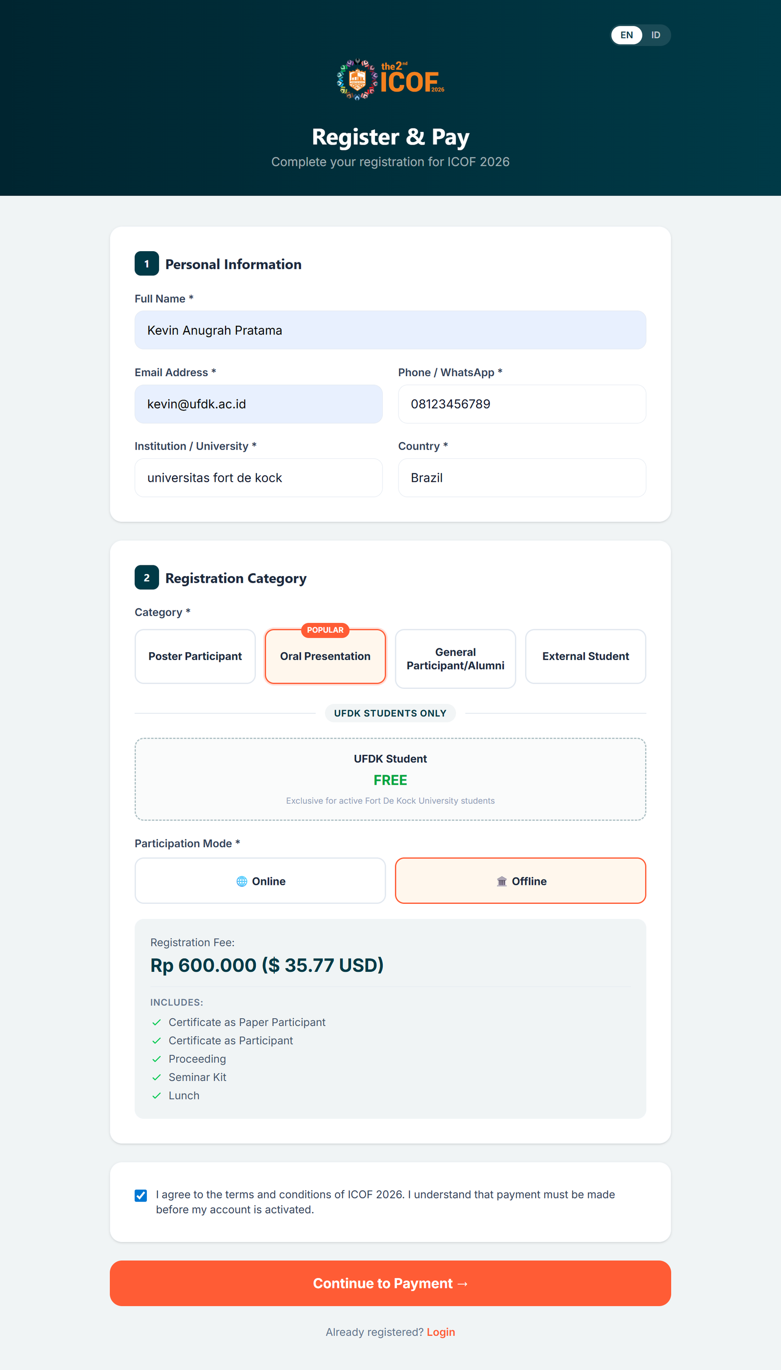 Formulir Registrasi Terisi