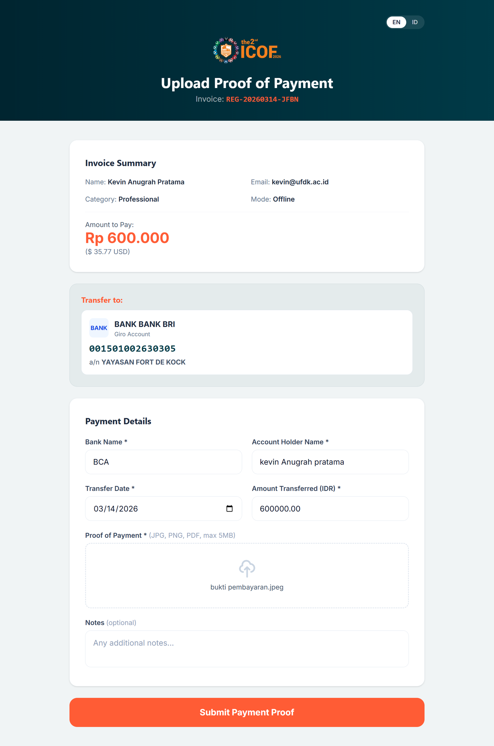 Formulir Unggah Bukti Pembayaran